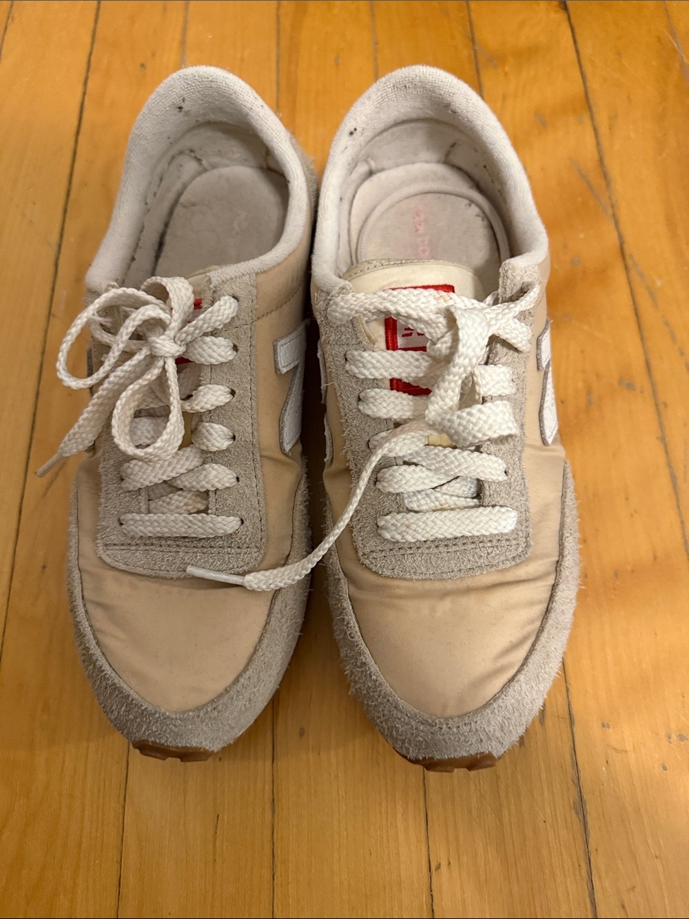 New Balance Women's Tan and White Retro Sneakers